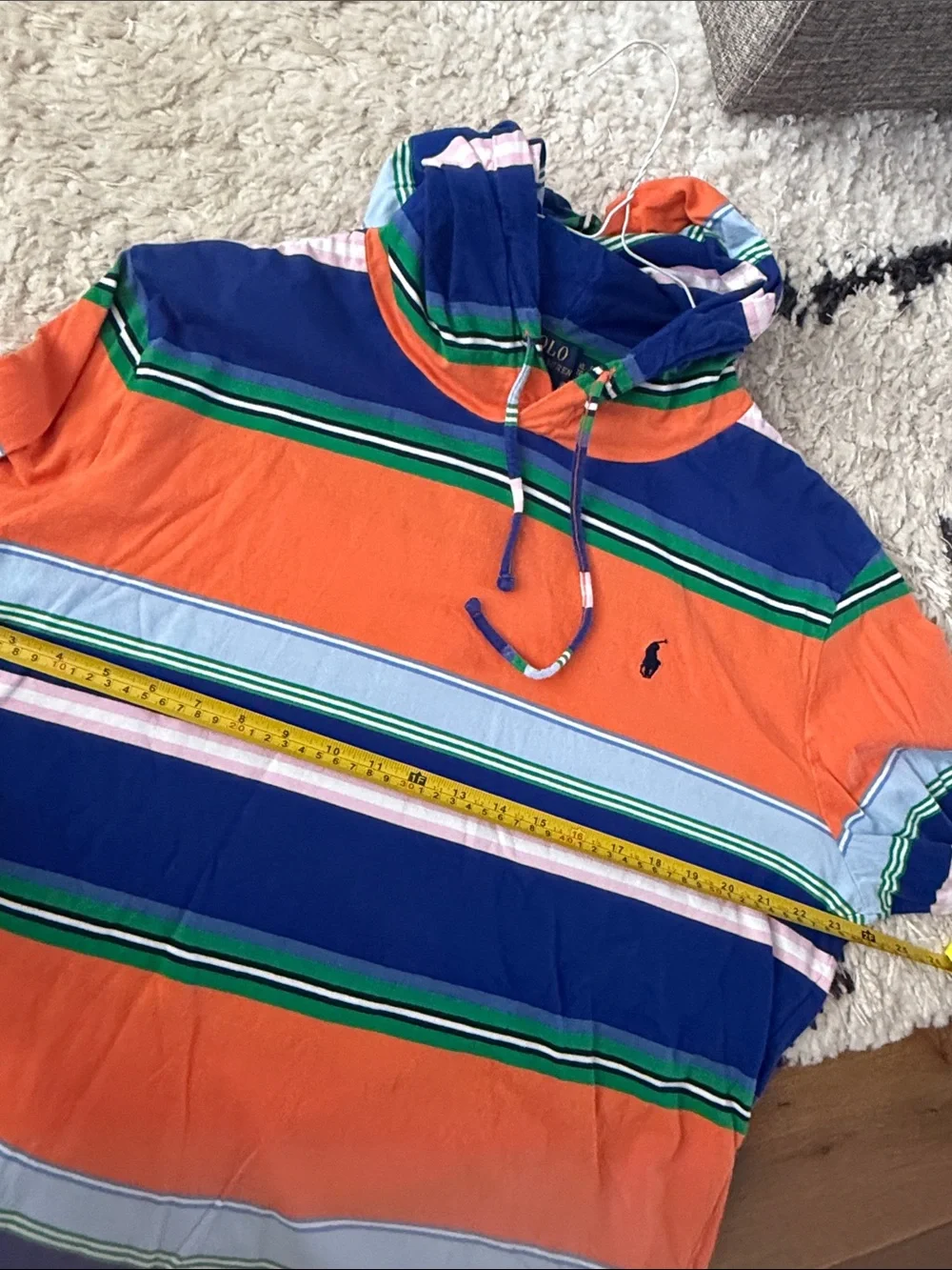 Polo by Ralph Lauren Orange & Blue Striped Long Sleeve Hoodie Shirt